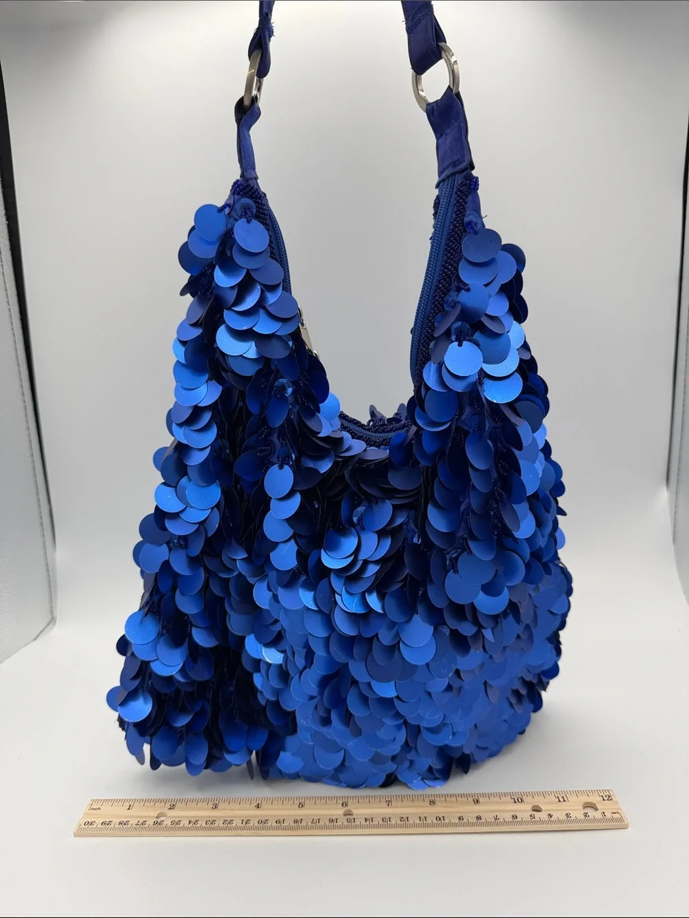 Blue Sequin Hobo Bag - Women's Shoulder Bag